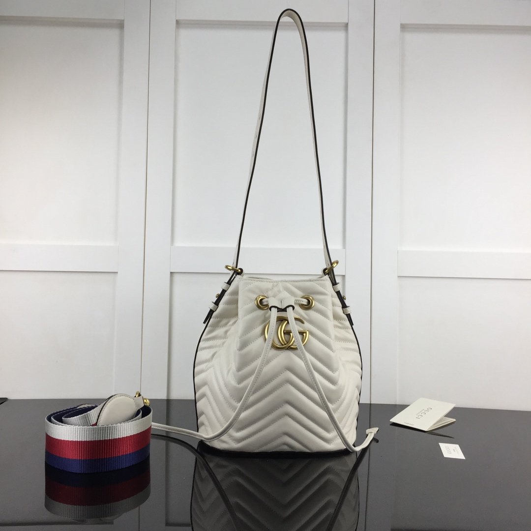 YSL MCM Gucci GG Marmont Quilted Leather Bucket Bag 476674 in white YSL MCM MK outlet Givenchy